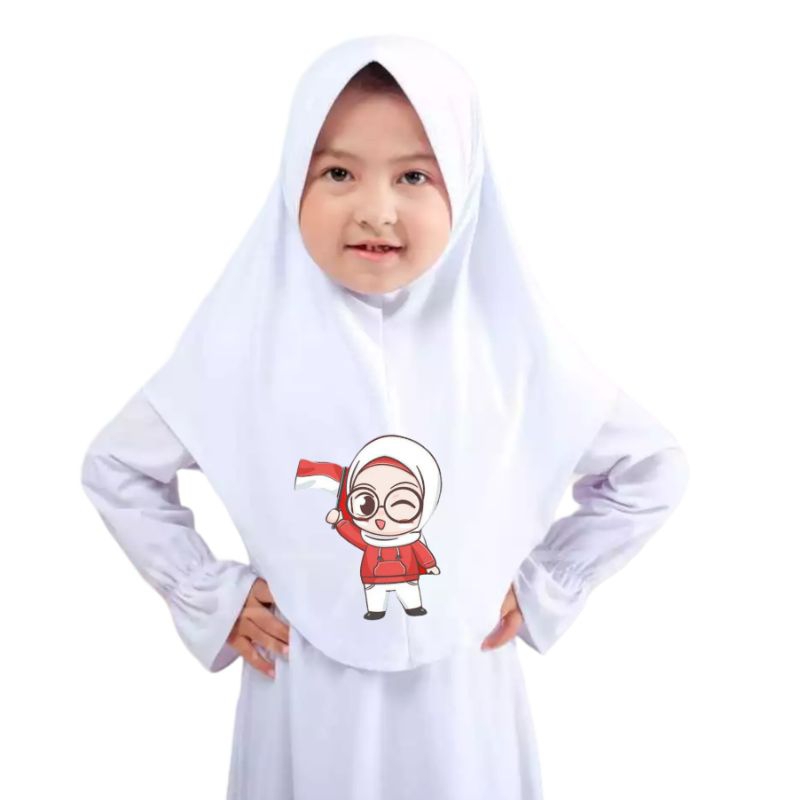 Jual Hijab Anak Kartun Merah putih / Hijab Agustusan / Hijab Bendera ...