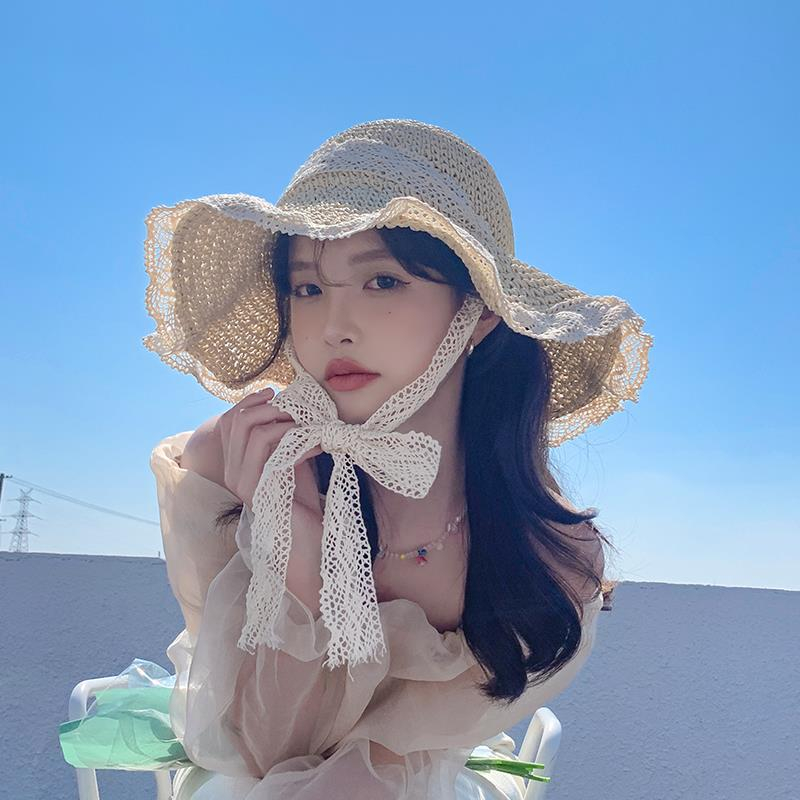 Jual Topi jerami kepang warna silang renda renda topi pantai perjalanan ...