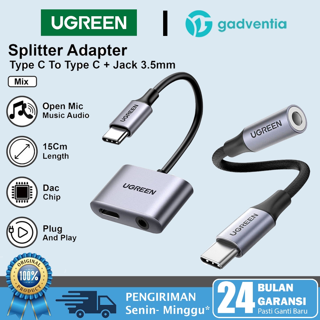 Jual UGREEN Audio Converter Splitter DAC Type C To Jack 3.5Mm Open Mic ...