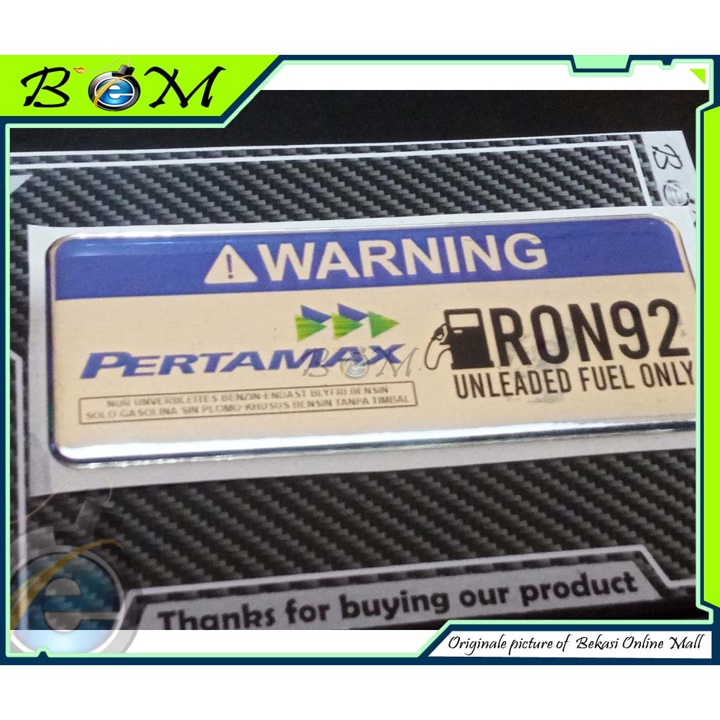 Jual Sticker stiker Logo timbul warning caution bensin ron92 ron 92 ...