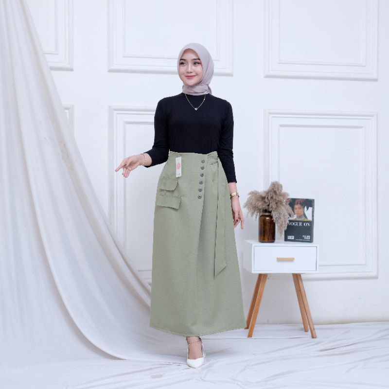 Jual Cassual Button Skirt Bahan Semi Woll//Rok Kancing Depan//Rok Line ...