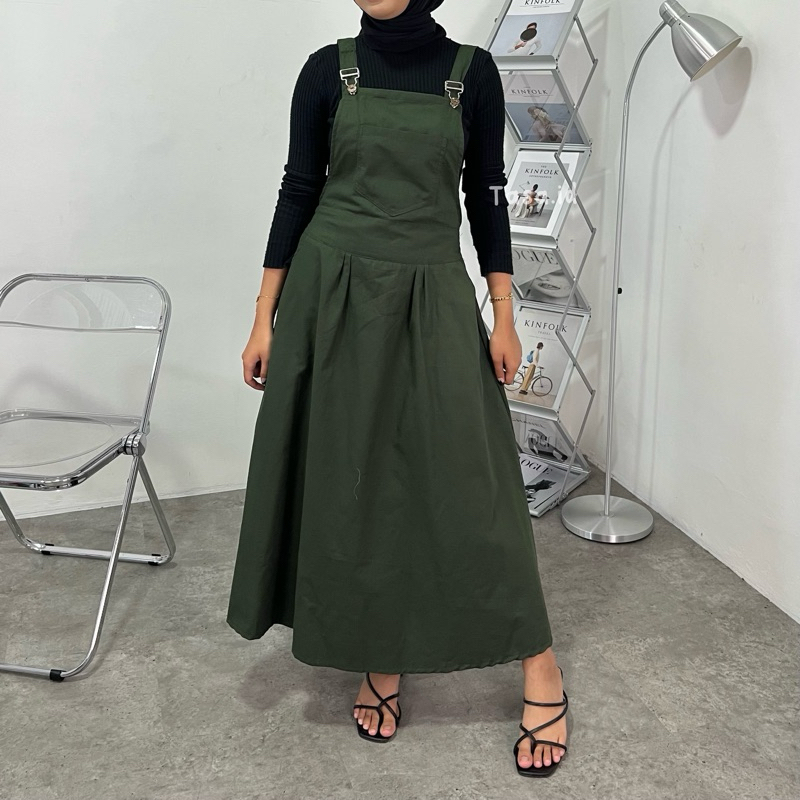 Overall Dress Korea Korean Style] Minimal Midi Overall Jumper Dress   Ordicle