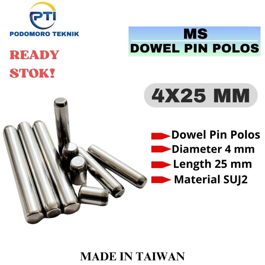 Jual Dowel Pin Polos 4 mm Dowel Pin Lurus 4x25 mm Made in Taiwan ...
