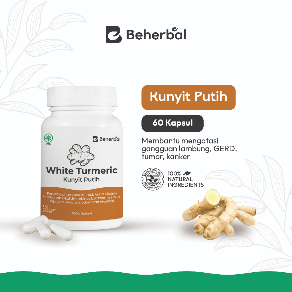 Beherbal - Kapsul Kunyit Putih ( Lambung, GERD, Tumor, Kanker ) Obat Herbal obat  Jamu Suplemen