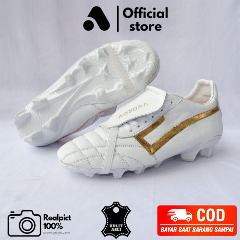 Jual sepatu bola kulit asli original aozora chitta fg putih gold nyaman