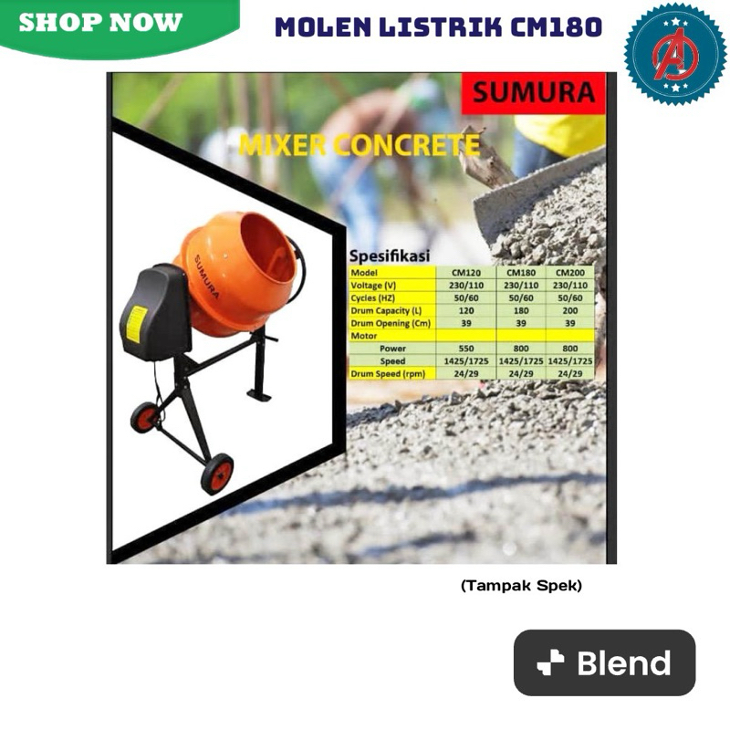 Jual Mesin Molen Mini Listrik/ Pengaduk Semen 180L Sumura CS180 ...
