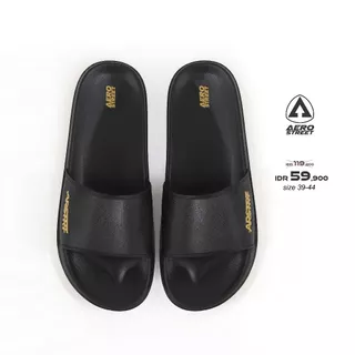 Aerostreet 39-44 Eros Hitam Hitam - Sandal Sendal Selop Slip On Casual Pria Wanita Aero Street 22AAA0