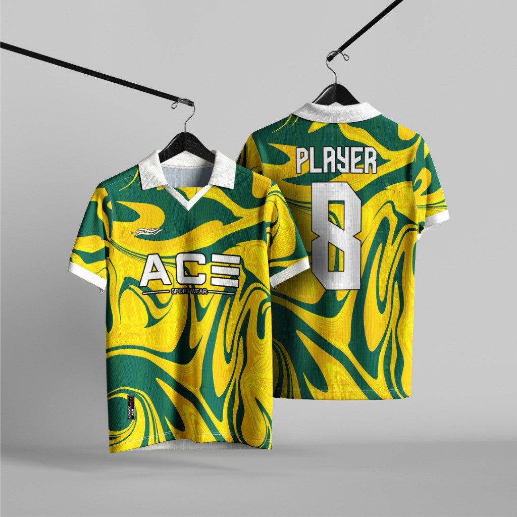 Jual Jersey Bola Futsal Custom Full Print Kuning Hijau Free