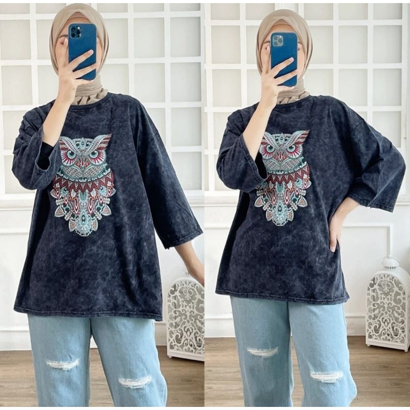Jual NEW KAOS OVERSIZE WASHING OWL BATIK PREMIUM | Shopee Indonesia