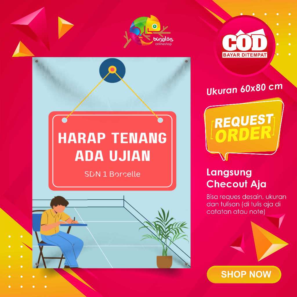 Jual Spanduk Banner Merah dan Biru Poster Ilustrasi Harap Tenang Ada