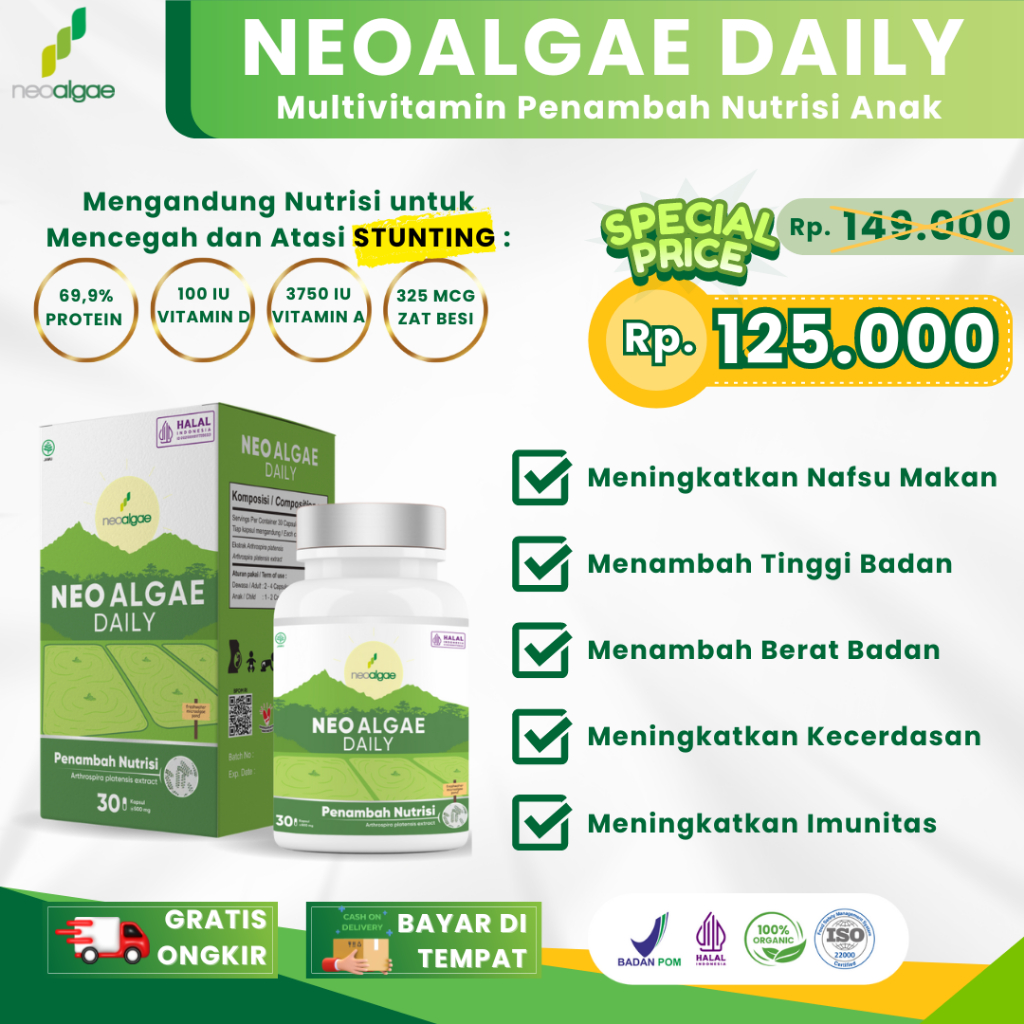 Jual Paket Neoalgae Daily Penambah Nutrisi Tinggi Badan 30 Kapsul