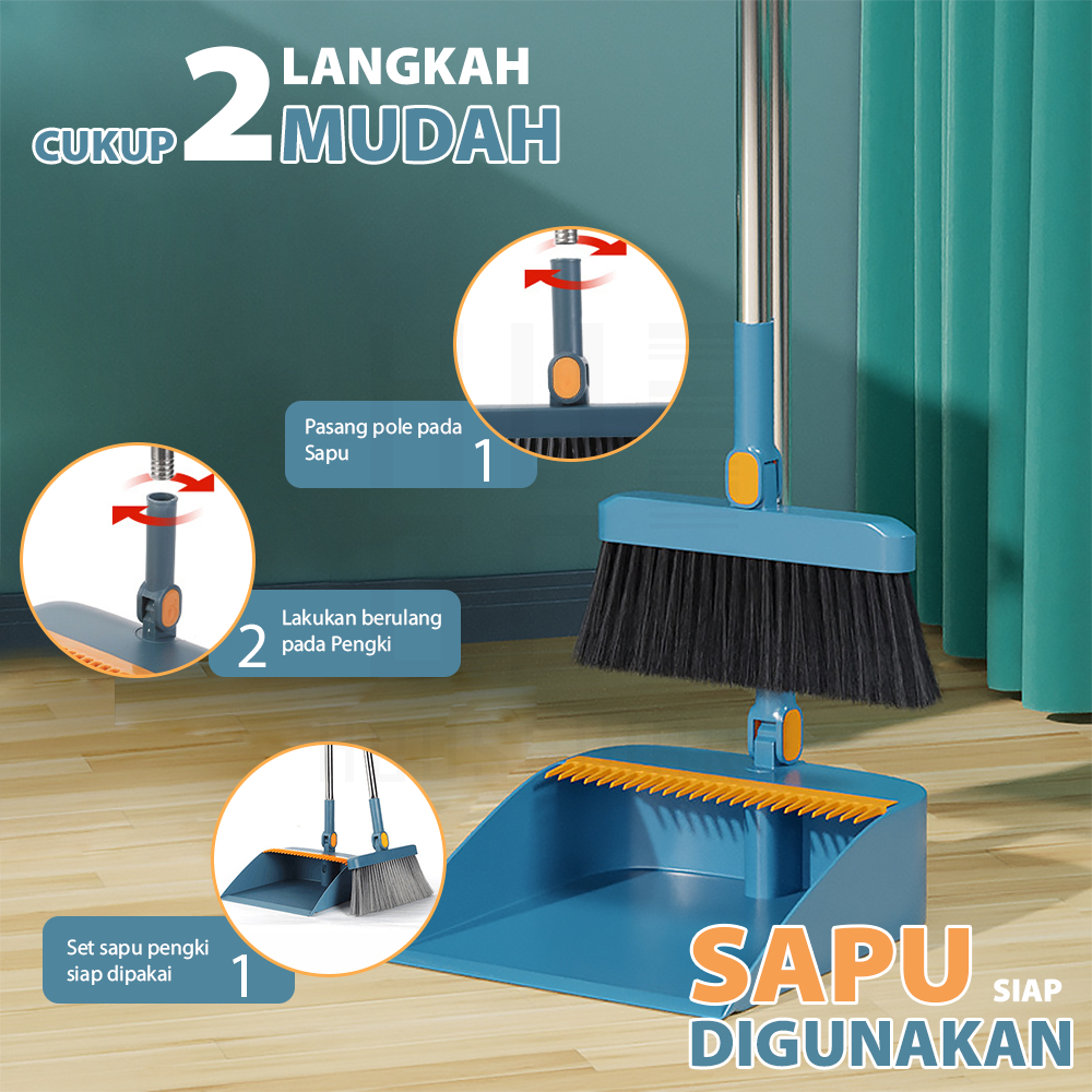 Jual Set Sapu Pengki Alat Pembersih Lantai Broom Set Dustpan Sapu Lipat ...