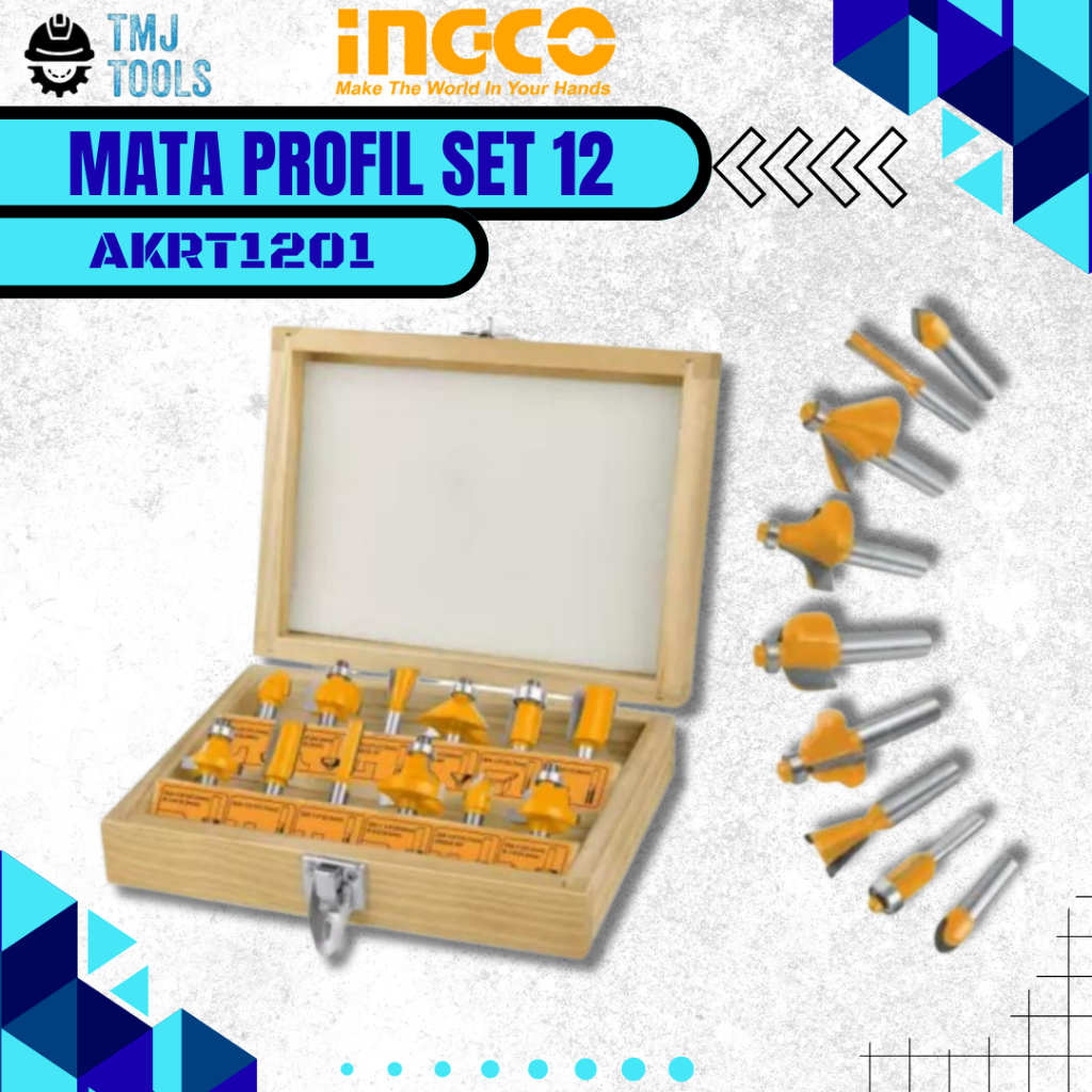 Jual INGCO Mata Profil Router Trimmer Bit Set 12Pcs AKRT1201 Mata Pisau ...