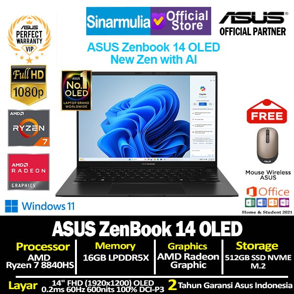 Jual ASUS Zenbook 14 OLED UM3406HA Ryzen 7 8840HS 512GB SSD 16GB FHD Win11+OHS Shopee Indonesia