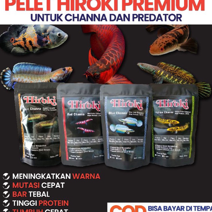 Jual Super Untung Pelet Pakan Premium Hiroki G Channa Blue Yellow Red Cana Biru Pulchra Andrao