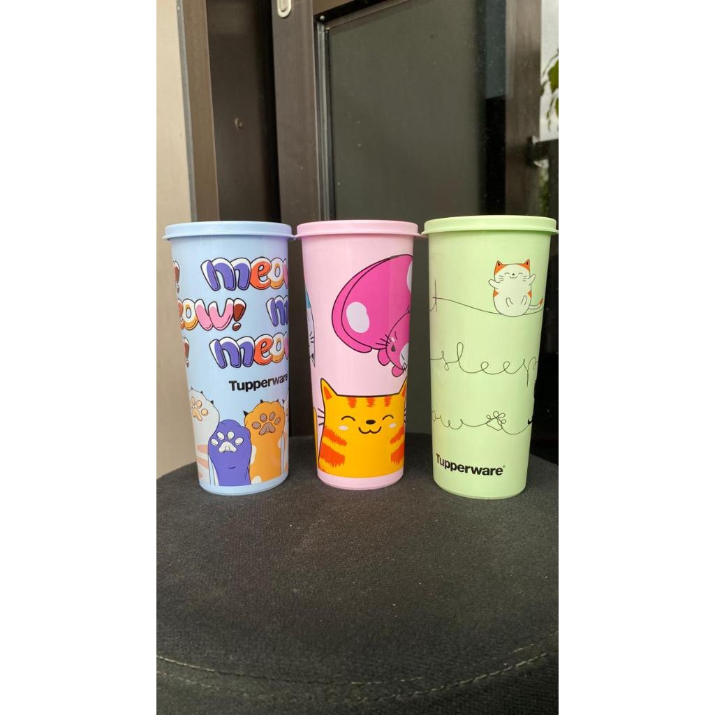 Jual giant tumbler gelas Tupperware promo MOTIF CAT tutup FLAT | Shopee ...