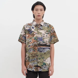 M231 Kemeja Pria Printing Pendek Olive 1676