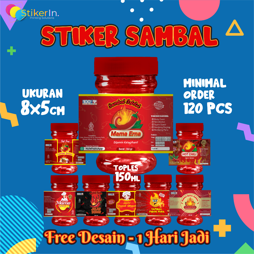 Jual Cetak Stiker Sambal Stiker Label Sambal Stiker Kemasan 150 ml Bisa ...