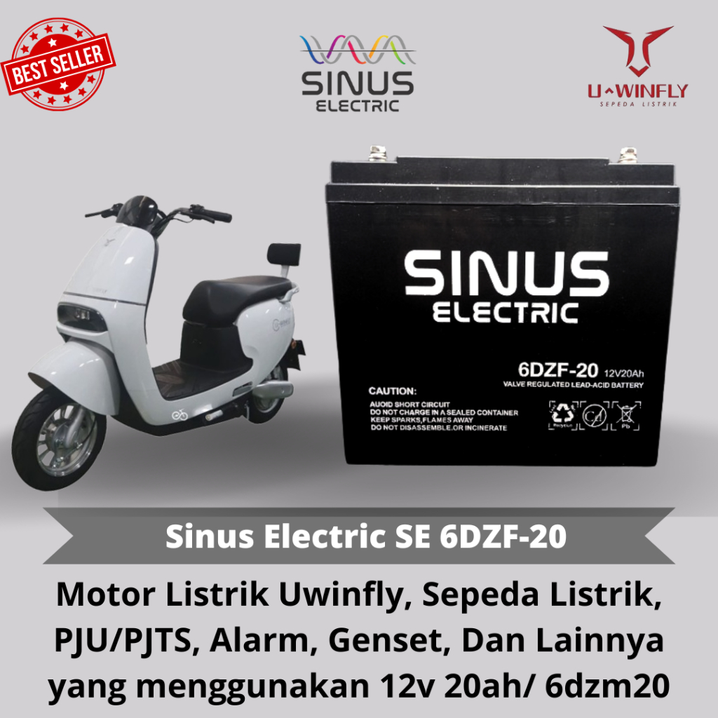 Jual Aki MOTOR LISTRIK 12V 20Ah Baterai Molis Uwinfly 6DZF20 SINUS ...