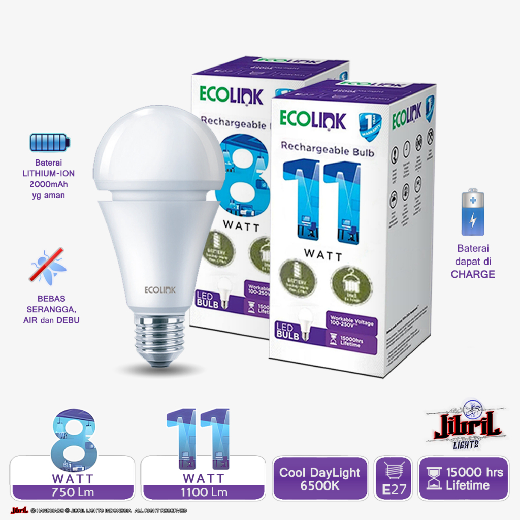 Jual Ecolink Emergency Rechargeable Ledbulb Cool Daylight 6500k