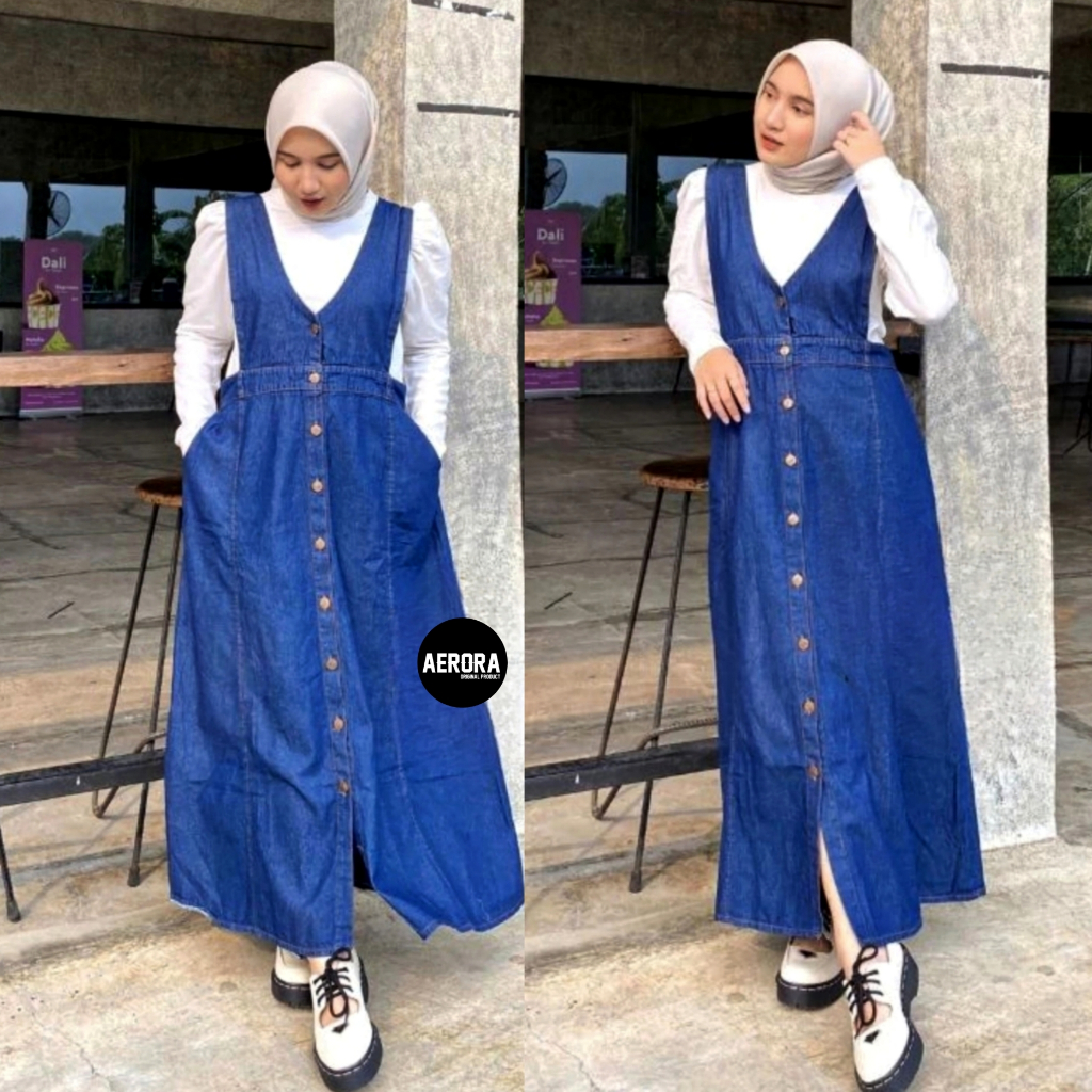 Jual Aerora Baju Kodok Jessie Overall Rok Overal Dress V Neck Jeans ...