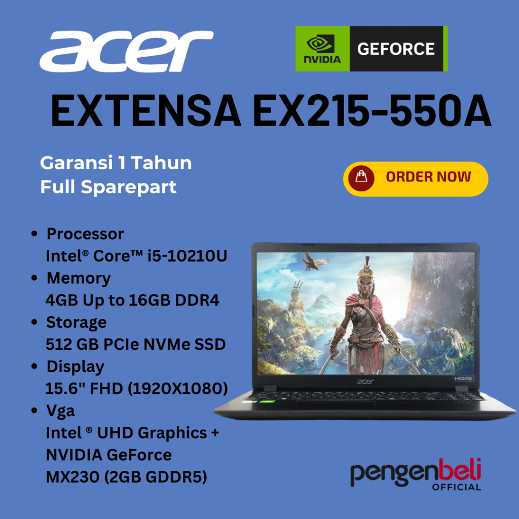 Jual CORE I5 GEN 10 - ACER EXTENSA EX215-51G-550A | NVIDIA GEFORCE ...