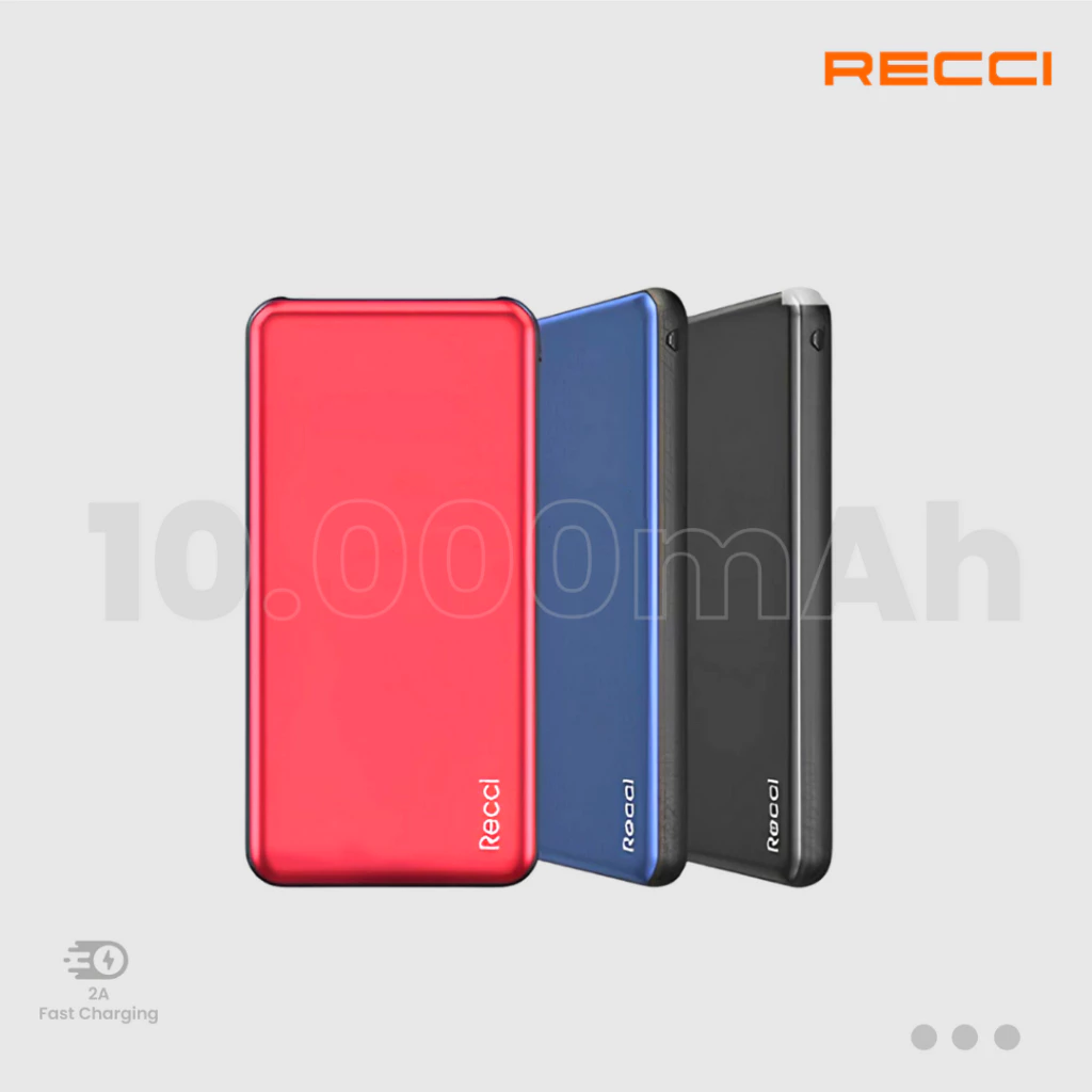 Fashion Powerbank RECCI 10000mAh Type-C and Iphone RF-10000 Biru/Hitam/Merah