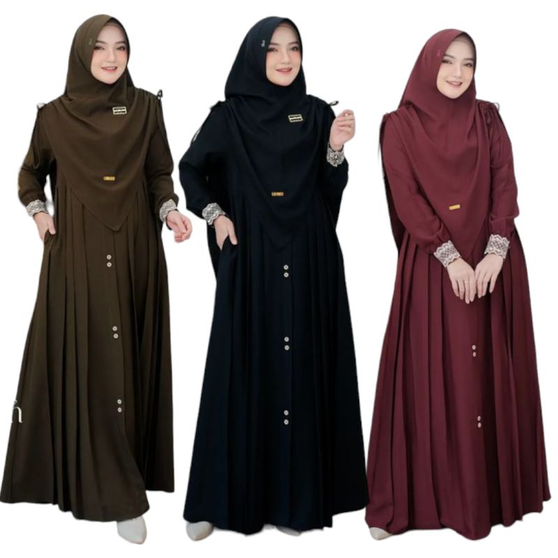 ( Harga Grosir ) Gamis Mawwadah New Colour Seris Syar'i Set Khimar - Cringkle Airflow Premium - Fashion Muslim Wanita Ukuran Jumbo M - L – Xl - Xxl Termurah