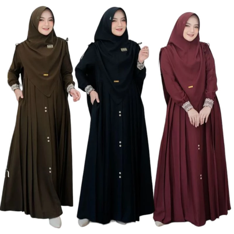 ( Harga Grosir ) Gamis Mawwadah New Colour Seris Syar'i Set Khimar - Cringkle Airflow Premium - Fashion Muslim Wanita Ukuran Jumbo M - L – Xl - Xxl Termurah
