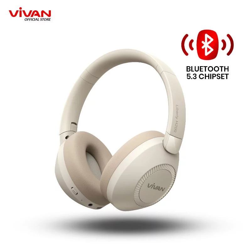 VIVAN Liberty H200 Creamy White Headphone Bluetooth 5.3 WIreless | Dual EQ DEEP BASS | Battery Up To 60 Hour
