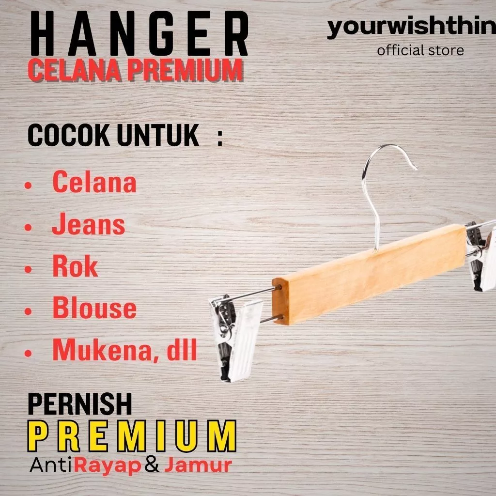 Hanger kayu celana / Hanger kayu jepit / Hanger display celana / Hanger celana