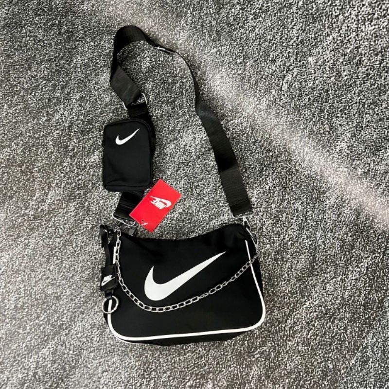 SLINGBAG/TAS SELEMPANG ADIDAS NIKE CHAIN HOBO BAG BLACK WITH FREE POUCH
