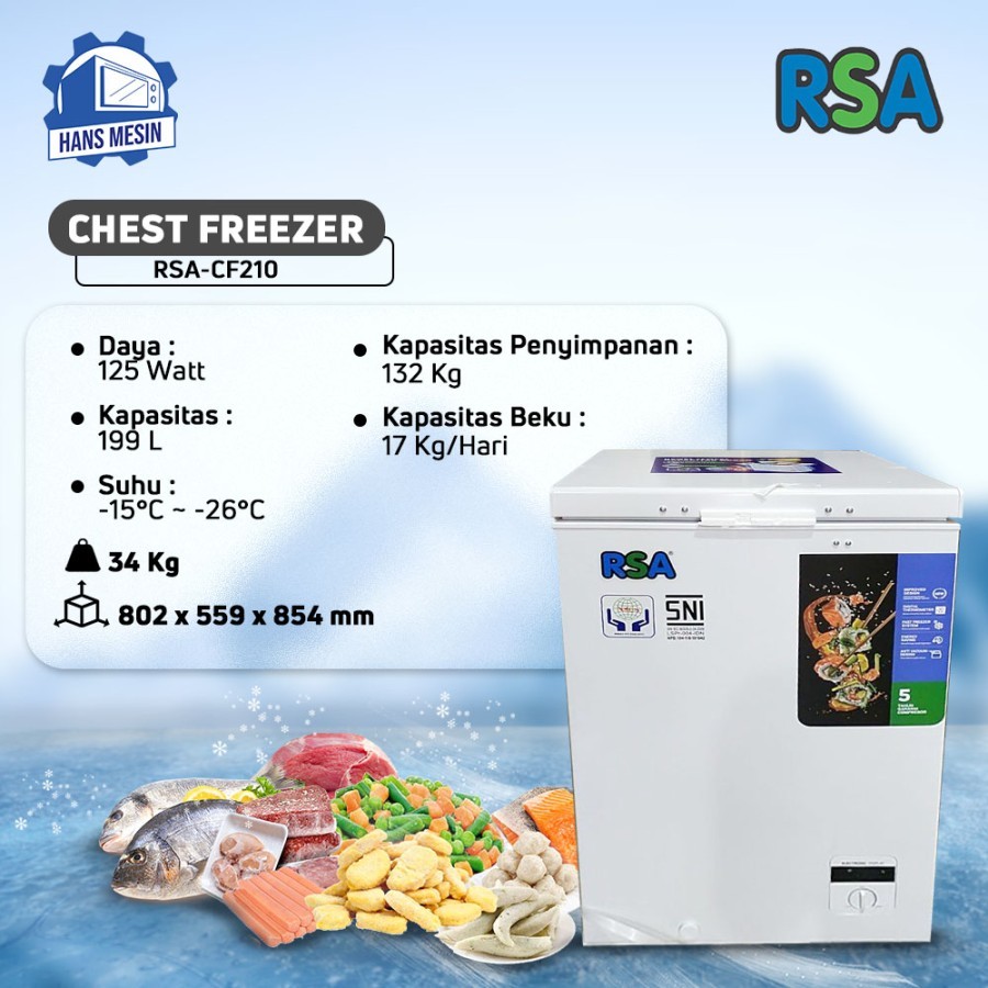 Jual RSA CHEST FREEZER CF-210 / CF 210 / CF210 / 199 LITER | Shopee ...