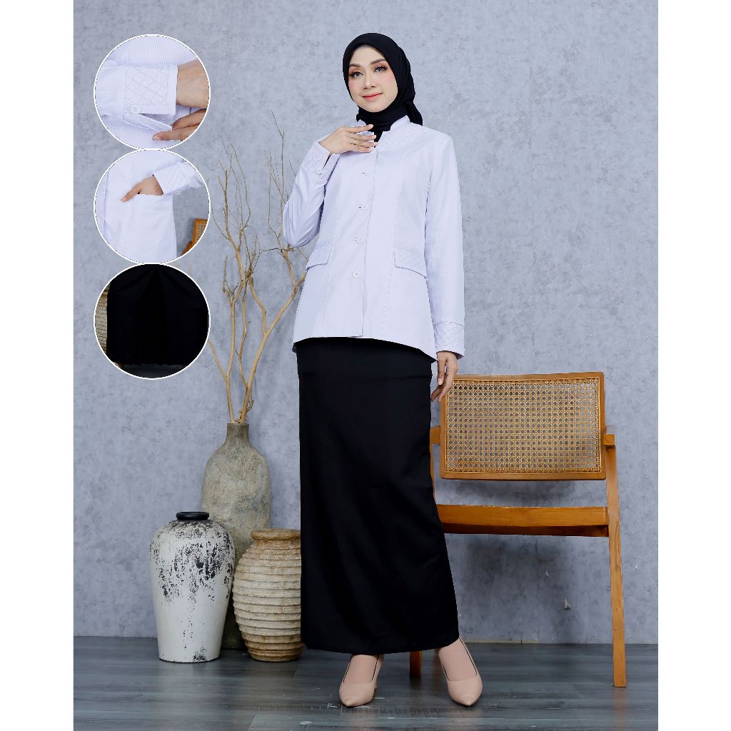 Jual Seragam Dinas Kerja Hitam Putih STANDAR Model Stik Kotak Wanita ...