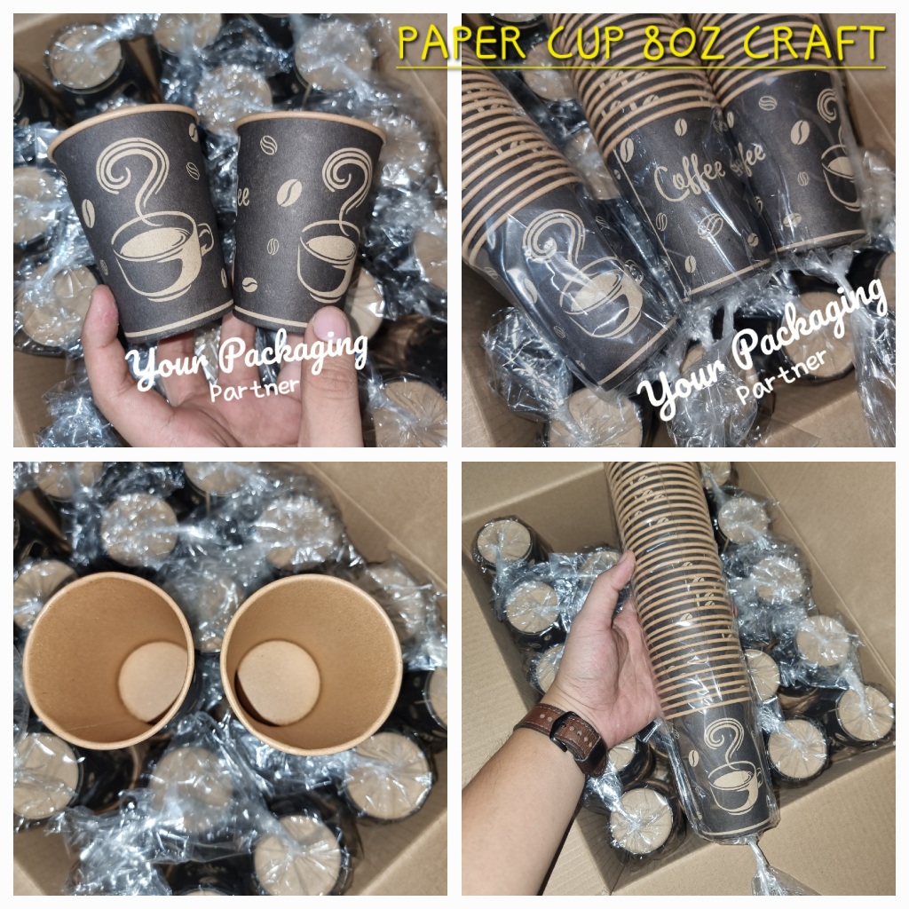 Jual PAPER CUP 8OZ CRAFT MOTIF / GELAS KERTAS KOPI TEH DLL | Shopee ...