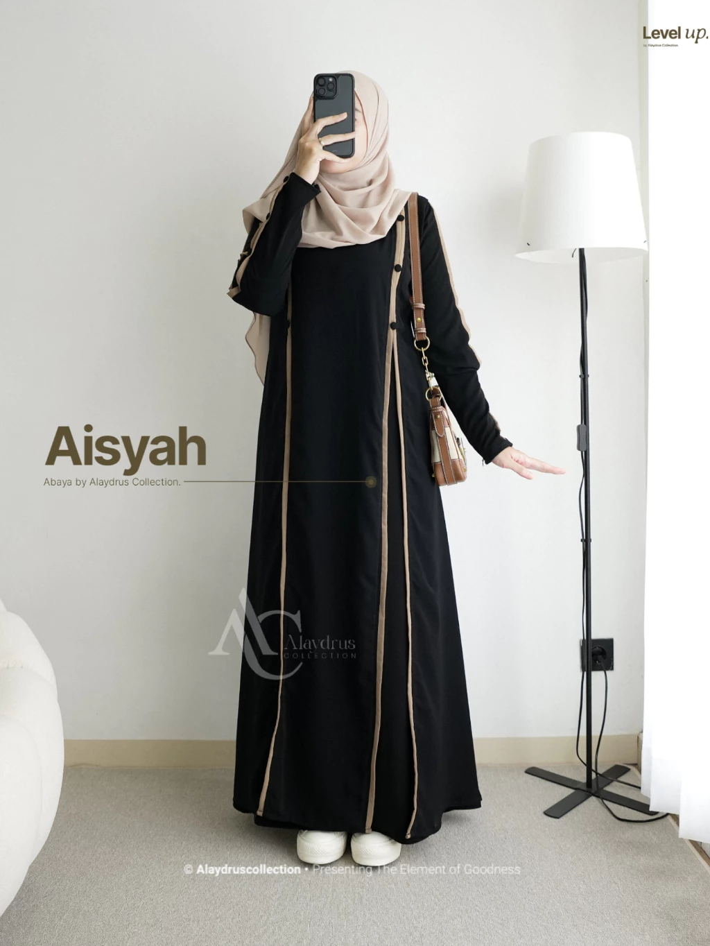 Aisyah Abaya Jetblack tampilan depan
