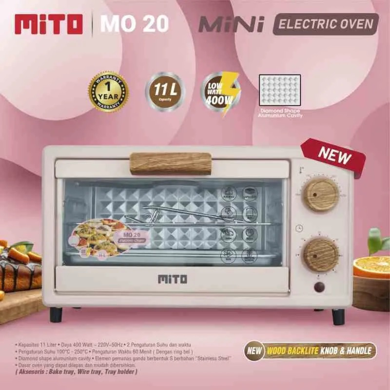 OVEN MITO MINI MO 20 WOOD SERIES DESIGN HANDEL KAYU 11 LT LOW WATT 400 WATT  TERBARU ORIGINAL