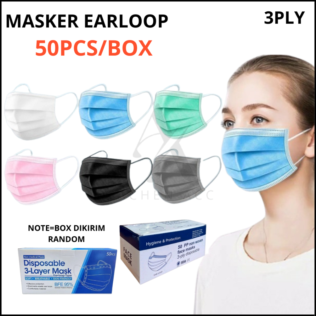 Jual Masker 3Ply Earloop Disposable Isi 50Pcs Masker Sekali pakai Face ...