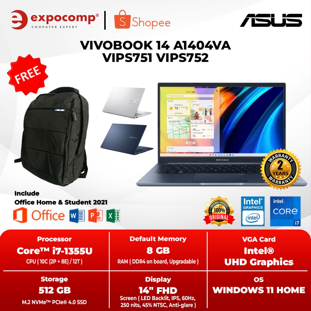 Jual ASUS VIVOBOOK 14 A1404VA VIPS751 VIPS752 CORE i7-1355U 8GB 512GB ...
