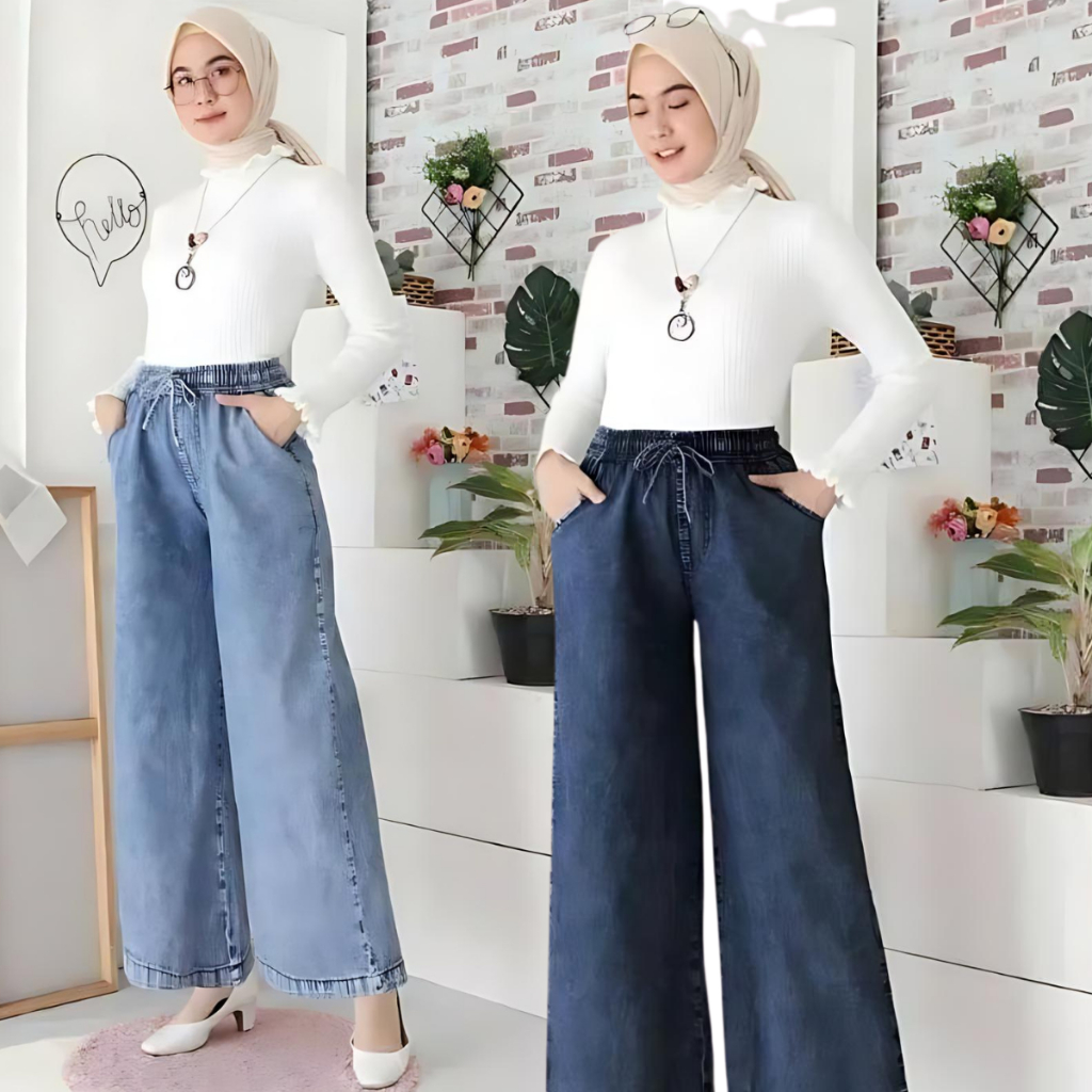 Jual Karinafashion - Celana Kulot Jeans Size Jumbo Tali Serut Pinggang