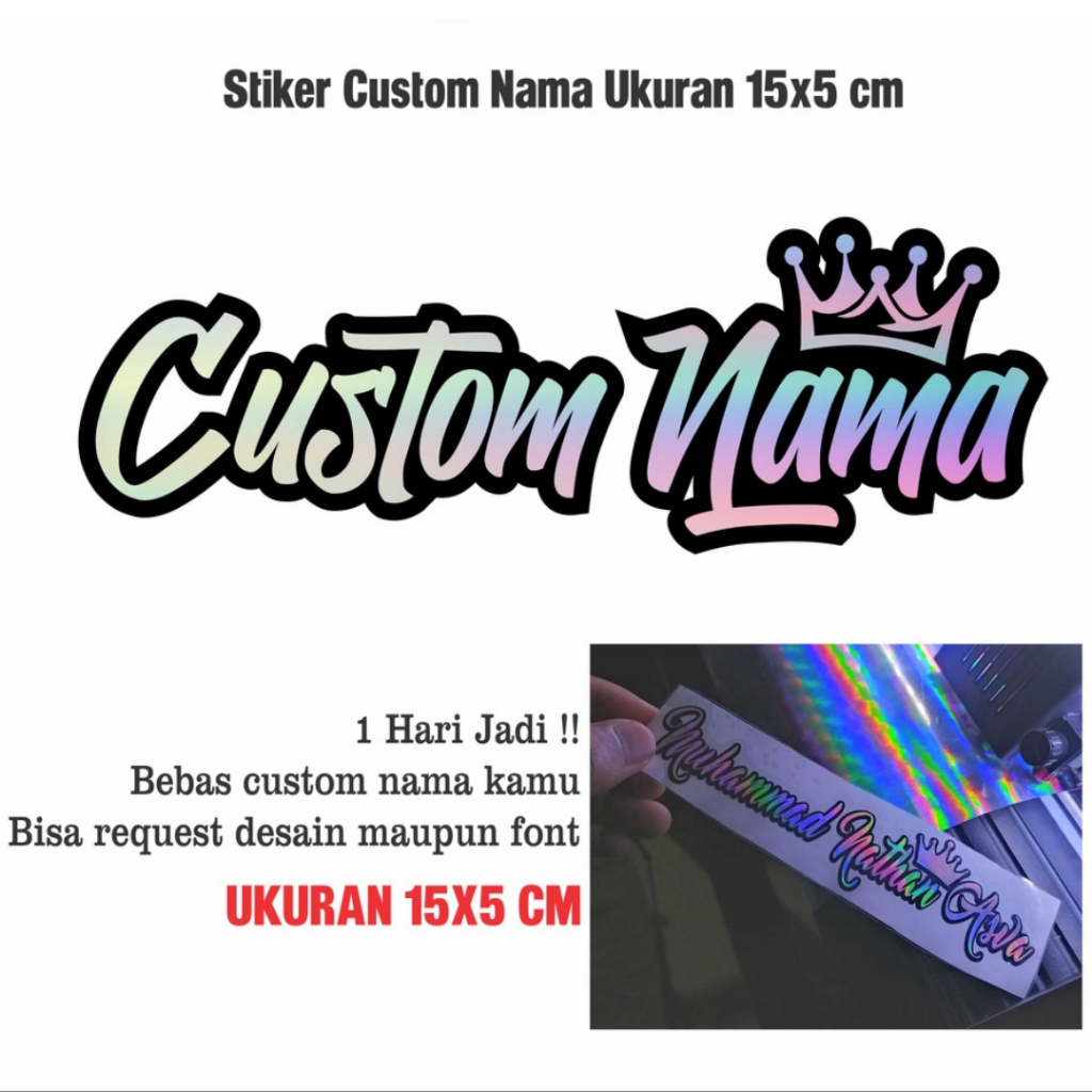 Jual STIKER NAMA HOLOGRAM DAN WARNA TULISAN BEBAS CUTTING STICKER NAMA ...
