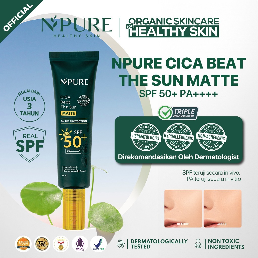 Jual N'PURE Cica BTS Beat The Sun SPF 50 PA ++++ Glow - Matte (35ml ...