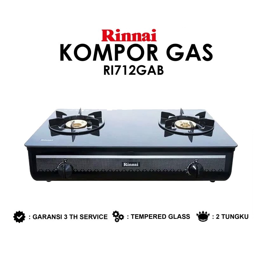 Jual Rinnai Ri712gab Kompor Gas 2 Tungku Api Besar Kaca Tempered Glass