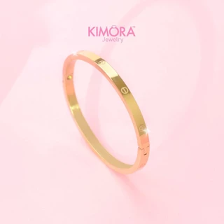 Kimora - Gelang Bangle C Slim 4mm Titanium Anti Karat Wanita Carrie Gold Plated 18k Gtt88