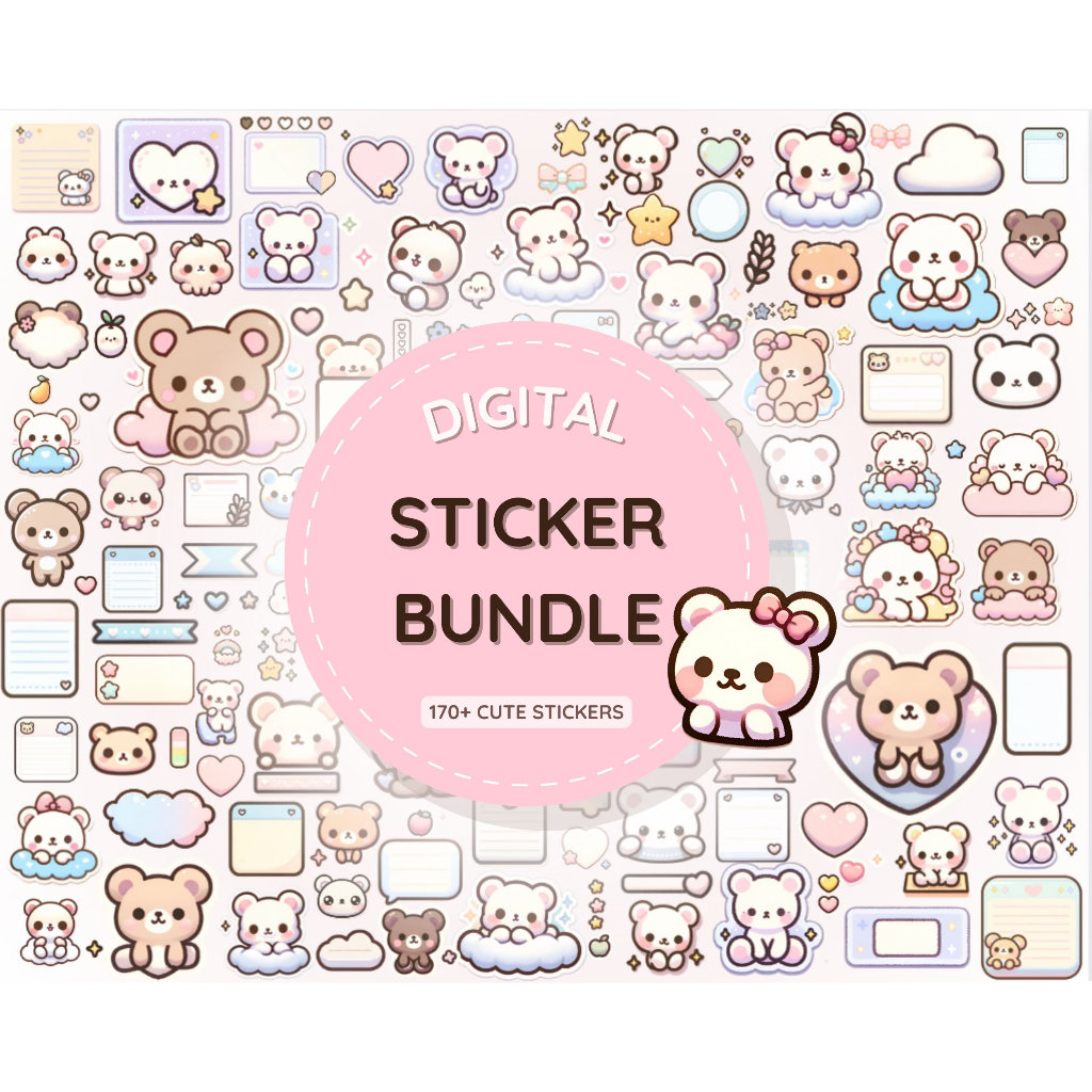 Jual Digital Sticker Pack: 170+ Cute Kawaii Bear Stickers for Goodnotes ...