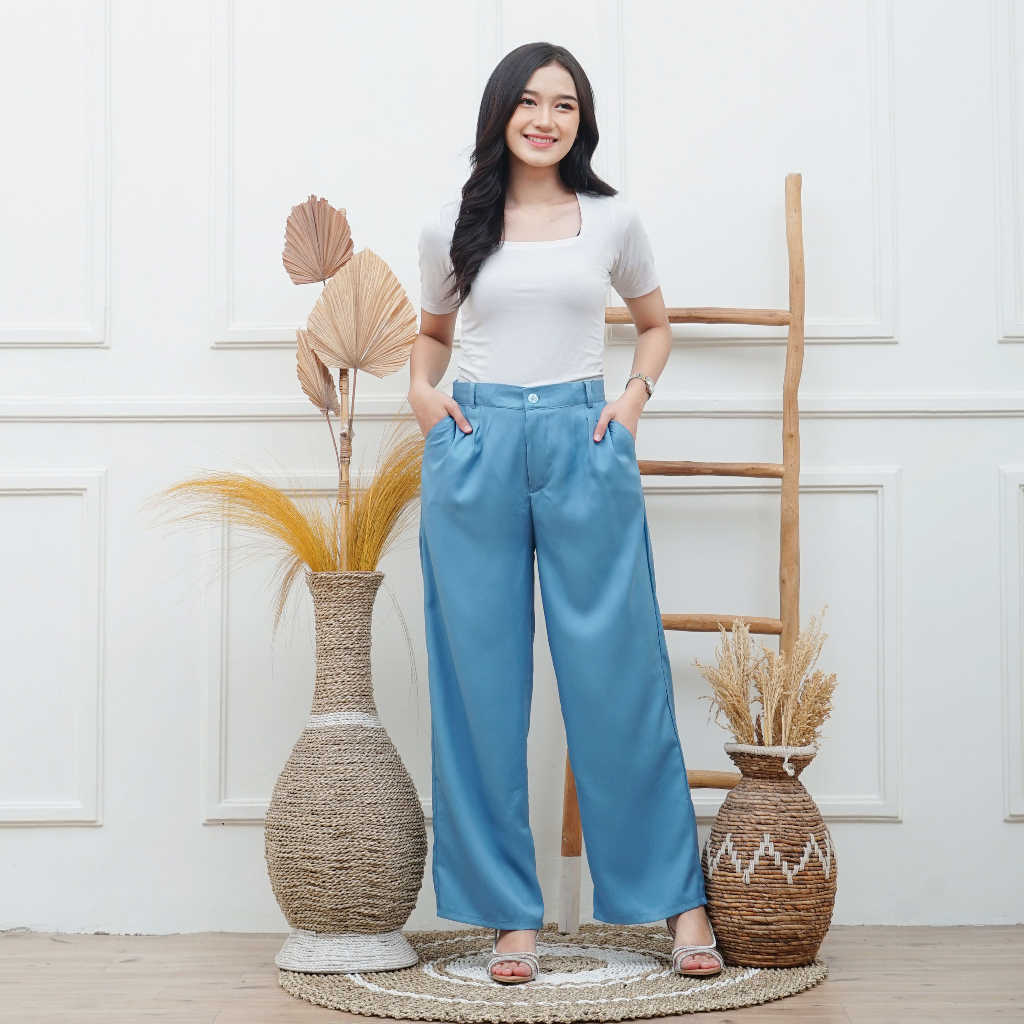 Jual Loose Pants Highwaist Anti Kusut Kulot Lembut Bahan Shakila 