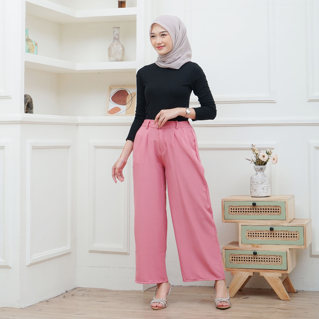 Jual Loose Pants Highwaist Anti Kusut Kulot Lembut Bahan Shakila 