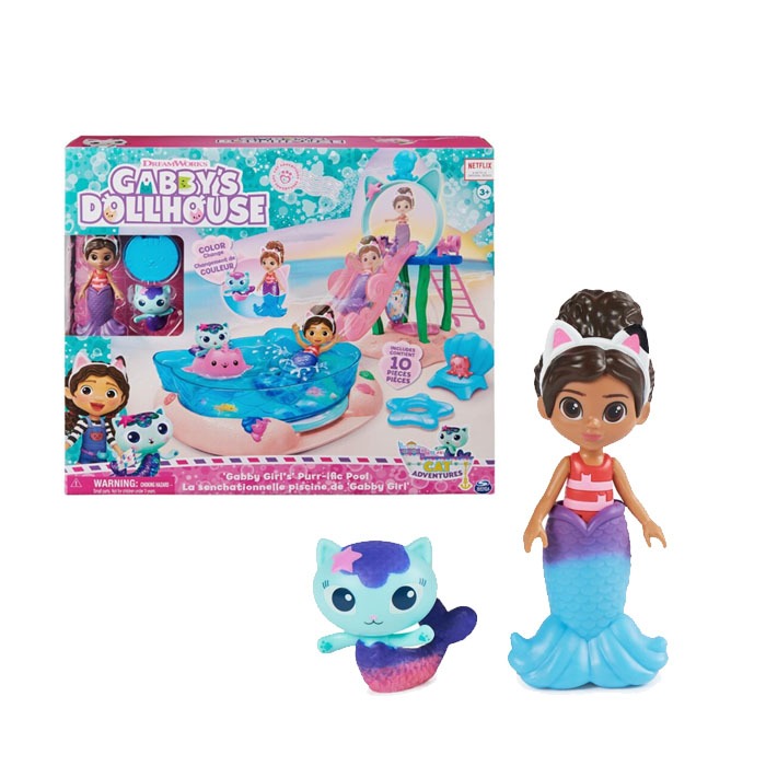 Jual Gabby's Dollhouse Figure Purr-ific Pool Playset Color Changing ...