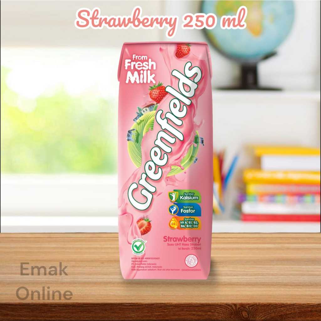 Jual Susu UHT Greenfields Strawberry 250 ml isi 32 Pcs | Shopee Indonesia