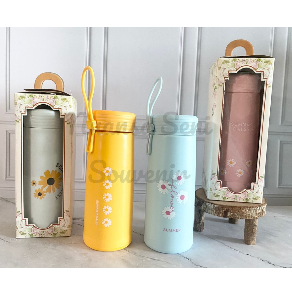 Jual Souvenir Botol Kaca Minum Summer Daisy Tumbler Travel 350ml Termos ...